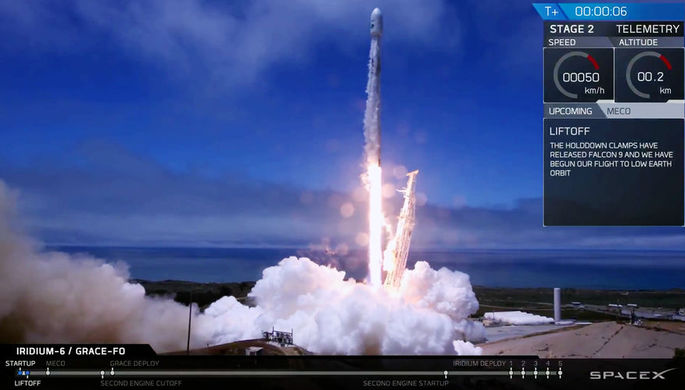 Первые секунды после запуска ракеты Falcon 9, 22 мая 2018 года