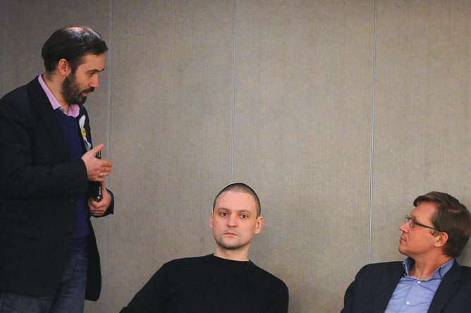 Илья Пономарев, Сергей Удальцов и Владимир Рыжков на заседании Госдумы РФ 