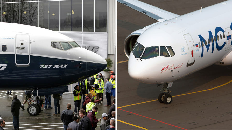 Самолеты Boeing 737 MAX 7 и МС-21, коллаж