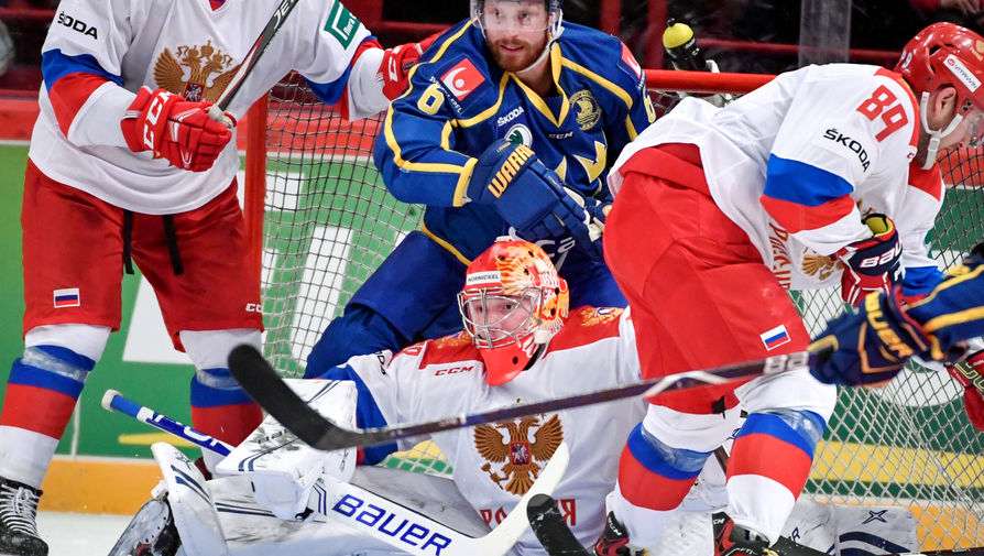 Андрей Василевский в матче Россия — Швеция в рамках Еврохоккейтура