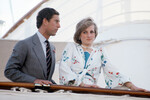 Принц Чарльз и принцесса Диана на борту королевской яхты Britannia в начале своего свадебного путешествия, 1981 год