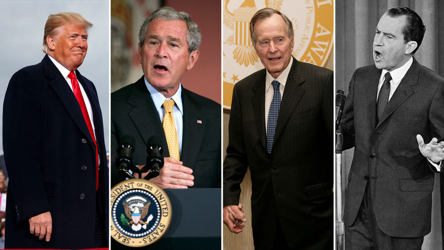 Президенты США Дональд Трамп, Джордж Буш, Рональд Рейган и Ричард Никсон