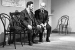 Николай Засухин (слева) в роли Ленина и Владимир Татосов (справа) в роли Свердлова на съемках фильма «Поезд в завтрашний день» режиссера Виллена Азарова, 1970 год