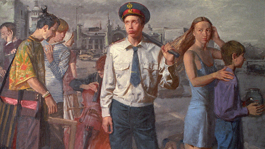 Репродукция картины Ивана Дмитриева «У трех вокзалов» (2002 год)
