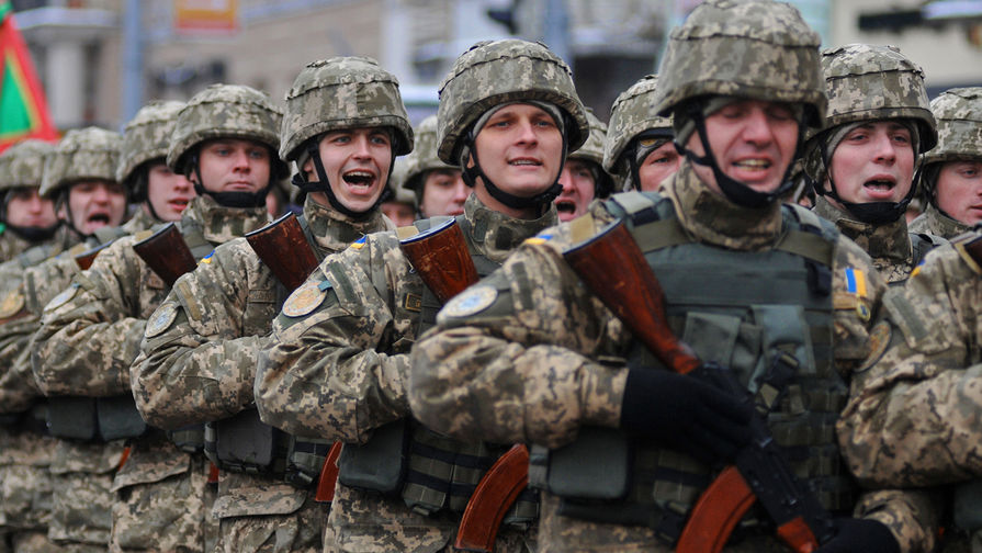 Военнослужащие вооруженных сил Украины на «Марше защитников Украины» по случаю празднования 25-й годовщины Вооруженных сил Украины во Львове, 2016 год