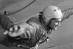 Космонавт Борис Волынов в невесомости в самолете-лаборатории в период подготовки к космическому полету, 1965 год