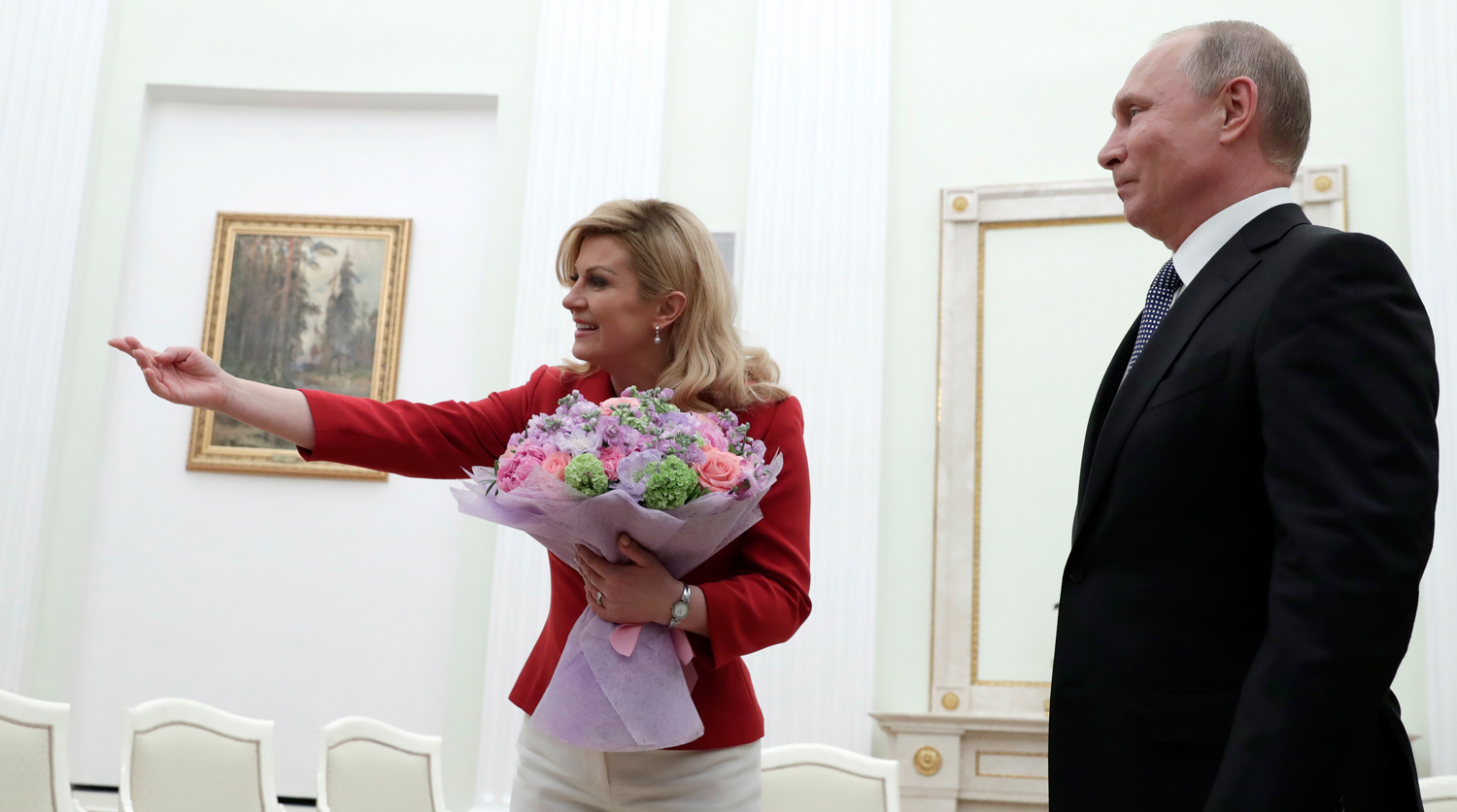 Президент Хорватии Колинда Грабар-Китарович и президент России Владимир Путин во время встречи в Кремле, 15 июля 2018 года