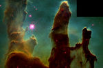 Знаменитая фотография «Столпы творения» внутри туманности Орел — колонны холодного газа и пыли, в которых рождаются новые звезды. 1995 год