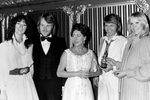 Анни-Фрид Лингстад, Бенни Андерссон, Бьорн Ульвеус, Агнета Фельтског и принцесса Маргарет (в центре), 1978 год