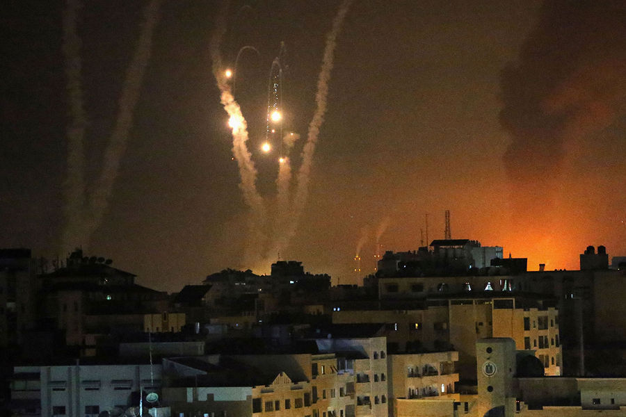Ракеты, выпущенные палестинскими боевиками по Израилю, в Газе, май 2021 года 