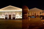 Центральный выставочный зал «Манеж» до и после отключения подсветки во время экологической акции «Час Земли» в Москве