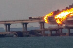 Пожар на одном из участков Крымского моста, 8 октября 2022 года