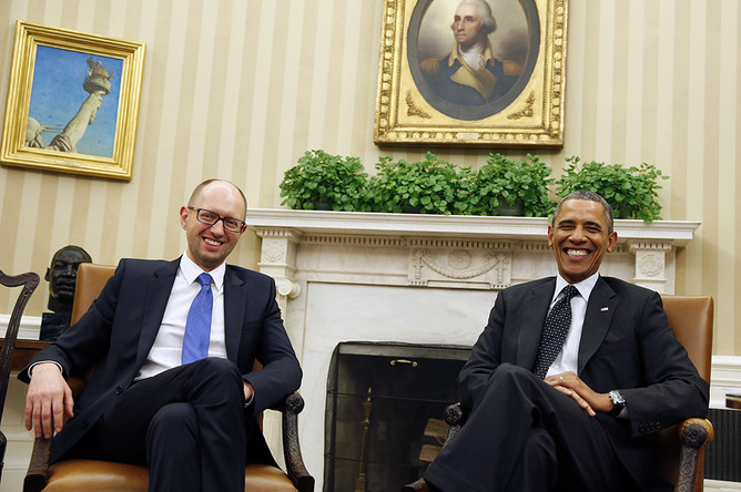 Барак Обама на встрече с исполняющим обязанности премьер-министра Украины Арсением Яценюком в Вашингтоне 