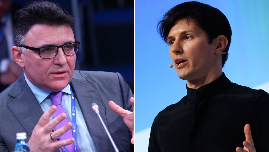 Руководитель Роскомнадзора Александр Жаров (слева) и основатель мессенджера Telegram Павел Дуров (справа)