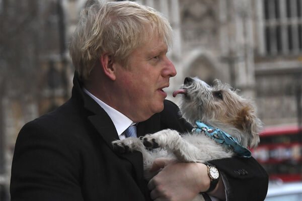 Премьер-министр Великобритании Борис Джонсон со своей собакой Дилин, 2019&nbsp;год