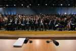 Журналисты перед началом пресс-конференции президента России Владимира Путина в ЦМТ