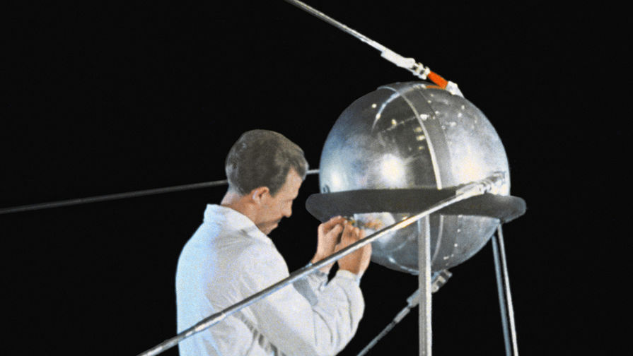 Кадр с первым советским спутником из американского документального фильма «Советы в космосе», 1968 год