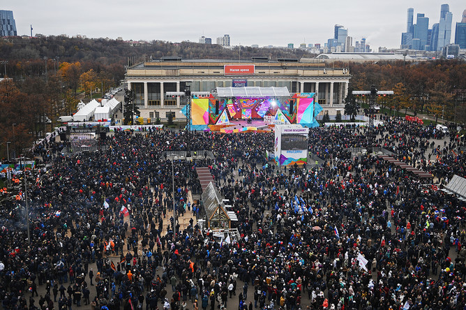 Перед началом митинга-концерта «Россия объединяет» в Лужниках, 4 ноября 2017