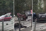 Последствия аварии с участием нескольких автомобилей на Минском шоссе в Подмосковье, 11 сентября 2018 года