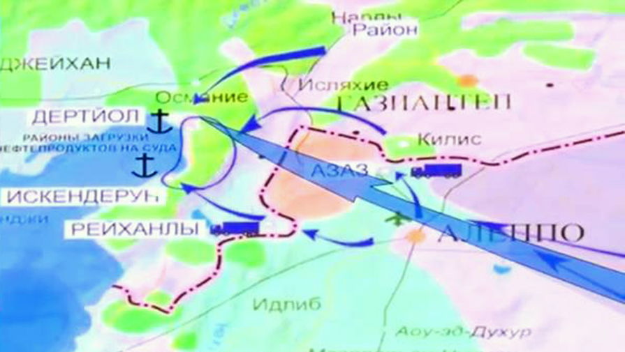 Карта с&nbsp;маршрутами, по&nbsp;которым, как утверждает Министерство обороны РФ, добытая ИГ (организация запрещена в России) нефть поступает на&nbsp;территорию Турции