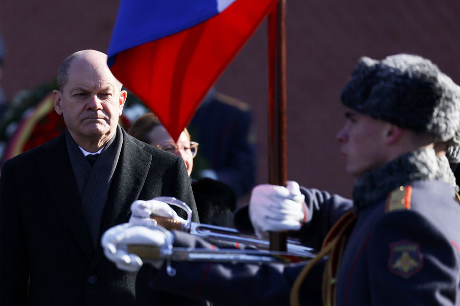 Олаф Шольц во время визита в Москву, 15 февраля 2022 года