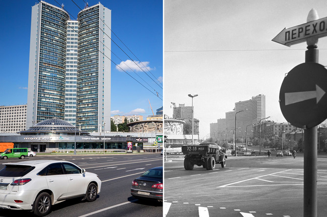 Здание правительства Москвы на Новом Арбате, 2017 год и здание секретариата Совета экономической взаимопомощи (СЭВ) на проспекте Калинина, 1968 год
