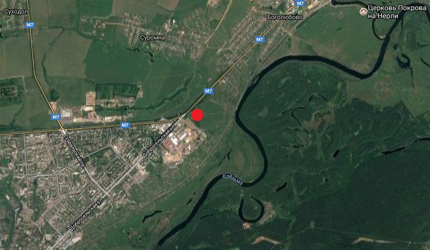 Местоположение стоянки Сунгирь (отмечено красной точкой) в&nbsp;окрестностях г. Владимир, возле впадения ручья Сунгирь в&nbsp;р. Клязьму