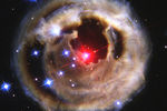 Переменная звезда V838 Единорога вспыхнула в начале 2002 года, став самой яркой звездой в Млечном Пути (в 600 тыс. раз ярче Солнца). Hubble снял световое эхо, отразившееся от межзвездной пыли. 2003 год