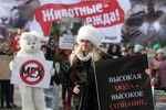 Участники всероссийской акции «Животные — не одежда» в Гайд-парке в ЦПКиО имени Горького