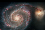 Спиральная галактика М51. Один из ее рукавов оттягивает соседняя желтоватая галактика NGC 5195. 2005 год