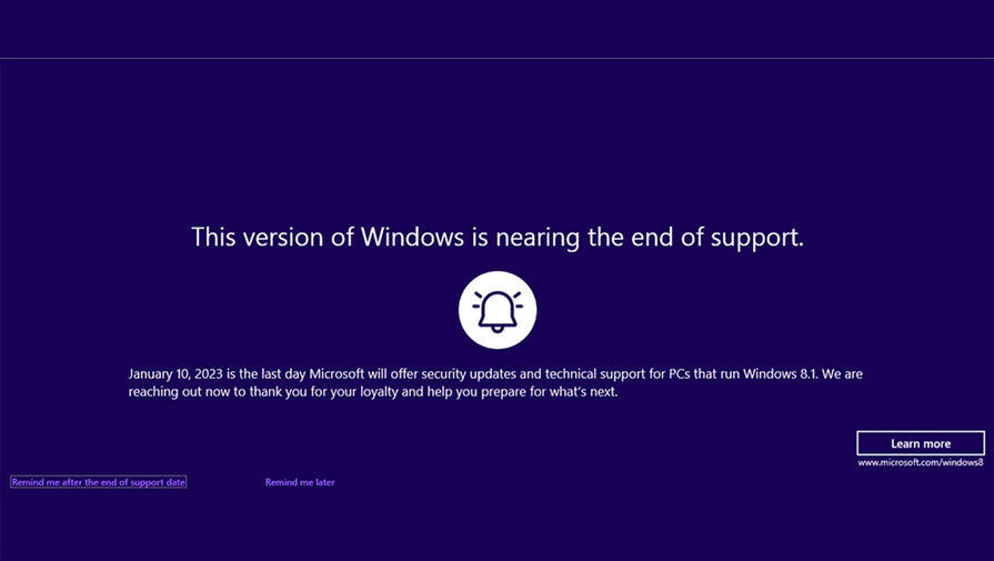 Владельцы ПК на Windows 8.1 стали получать уведомления о прекращении поддержки ОС