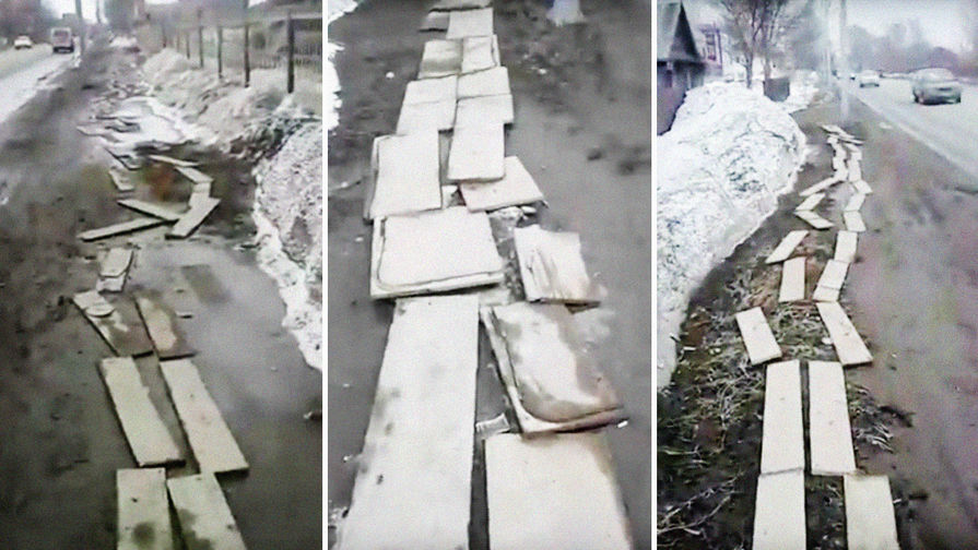 Кадры из видео о состоянии дорог Южно-Сахалинска, коллаж «Газеты.Ru»