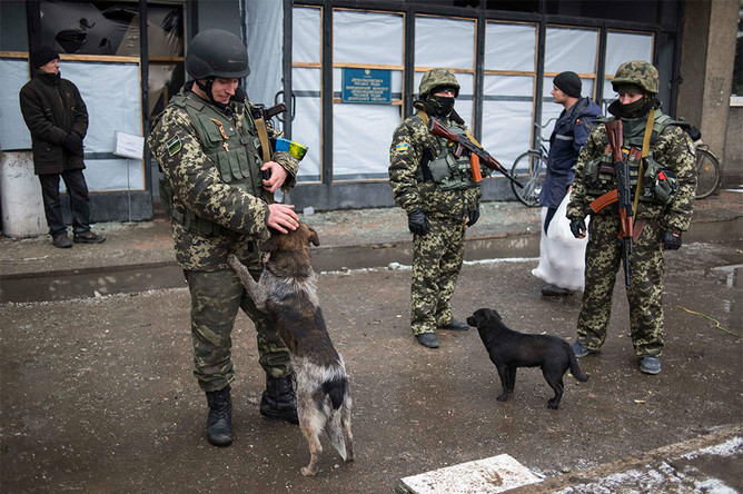 Украинские военные в районе города Дебальцево