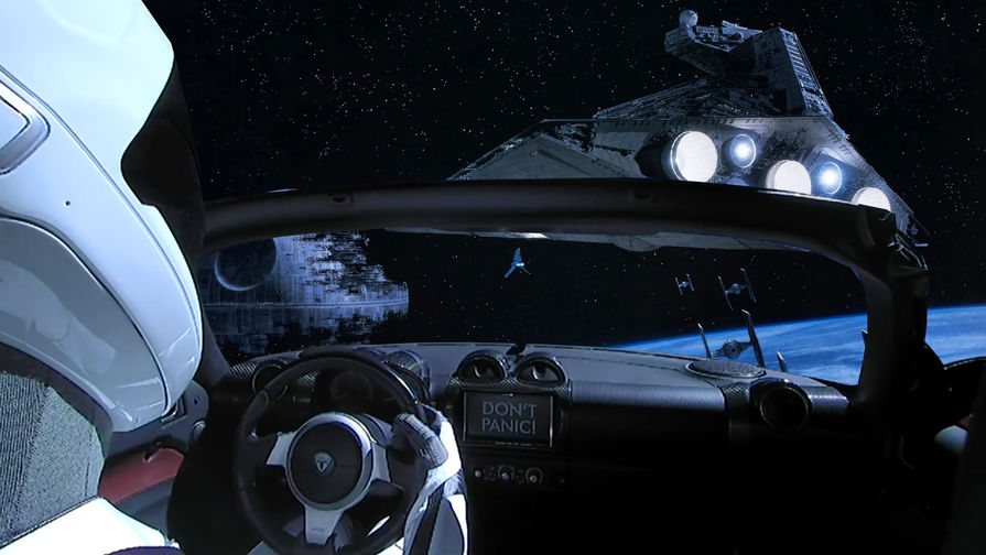 Tesla Roadster Илона Маска в одной из серий саги «Звездные войны» (коллаж)