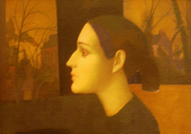 Никита Медведев. Портрет жены на улице Нарвинс. 2003