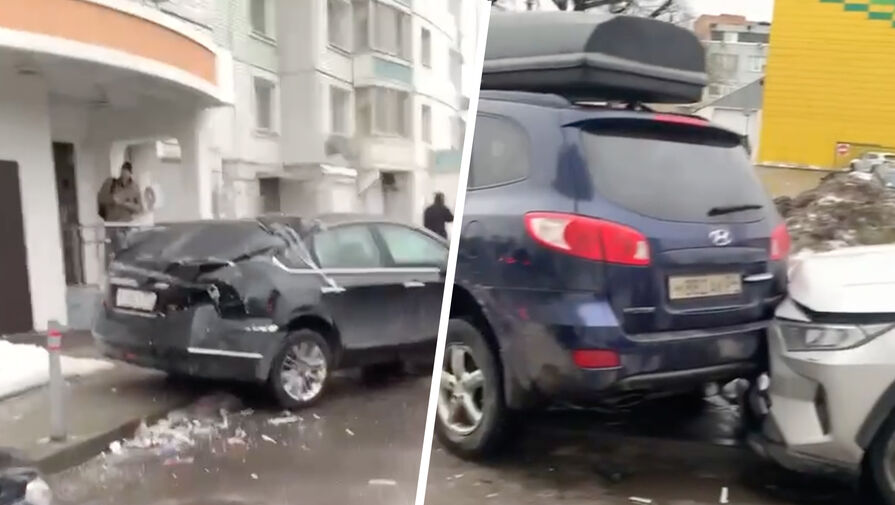 Появилось видео последствий массовой аварии на парковке в Москве