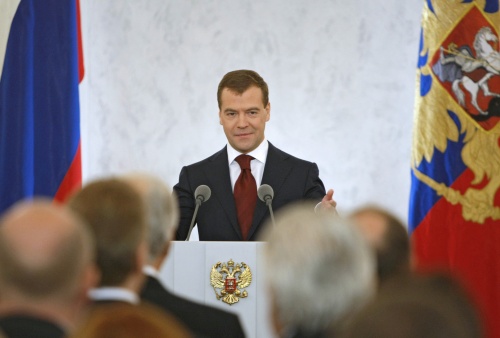 Дмитрий Медведев на одном из посланий Федеральному собранию