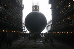 Спуск на воду подводной лодки «Можайск» в Санкт-Петербурге, 27 апреля 2023 года