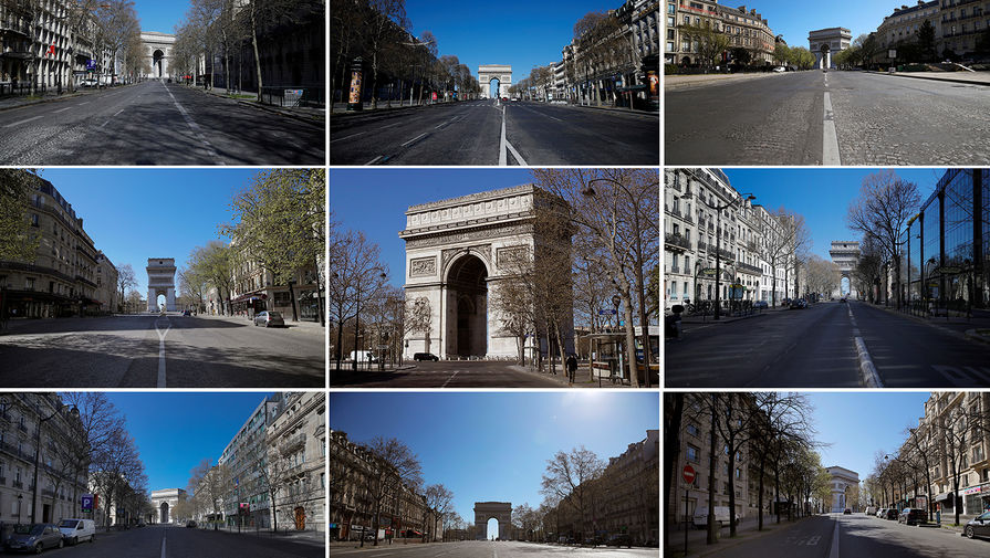 Вид на Триумфальную арку в Париже в период самоизоляции граждан, март 2020 года