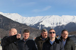 Президент РФ Дмитрий Медведев осматривает строящуюся трассу для сноуборда на горнолыжном курорте «Роза хутор»