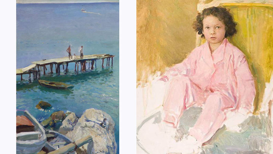 Слева: «Гурзуф.Лодочный причал» (1964). Справа: «Портрет дочери в розовом» (1959)