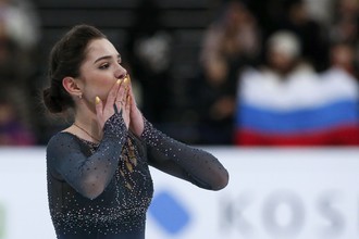 Евгения Медведева на чемпионате мира в Хельсинки