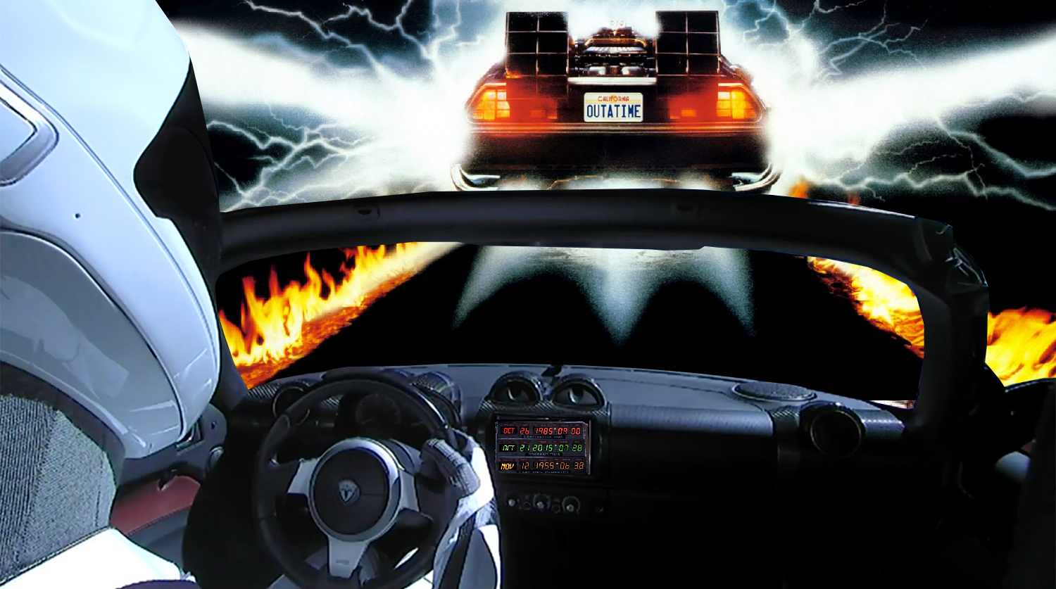 Tesla Roadster Илона Маска в фильме «Назад в будущее» (коллаж)