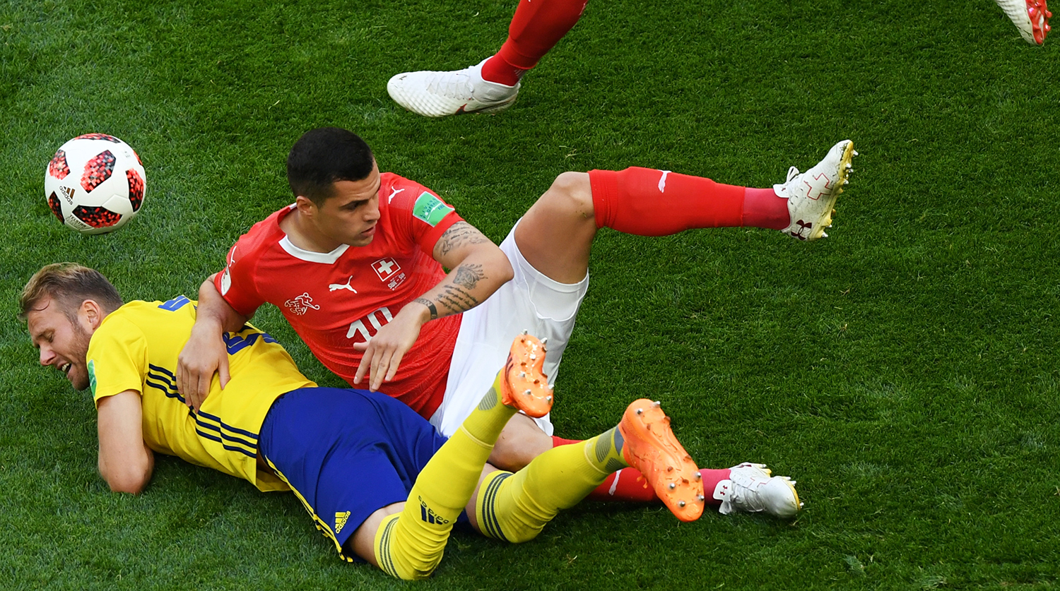 Во время матча 1/8 финала чемпионата мира по футболу между сборными Швеции и Швейцарии, 3 июля 2018 года