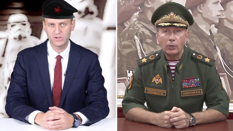 Политик Алексей Навальный и глава Росгвардии в скриншотах из обращений друг к другу, 18 октября и 11 сентября 2018 года