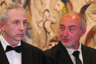 Владимир Дринфельд и Александр Бейлинсон на церемонии вручения Премии Вольфа по математике в Кнессете. Иерусалим, 31 мая 2018 года