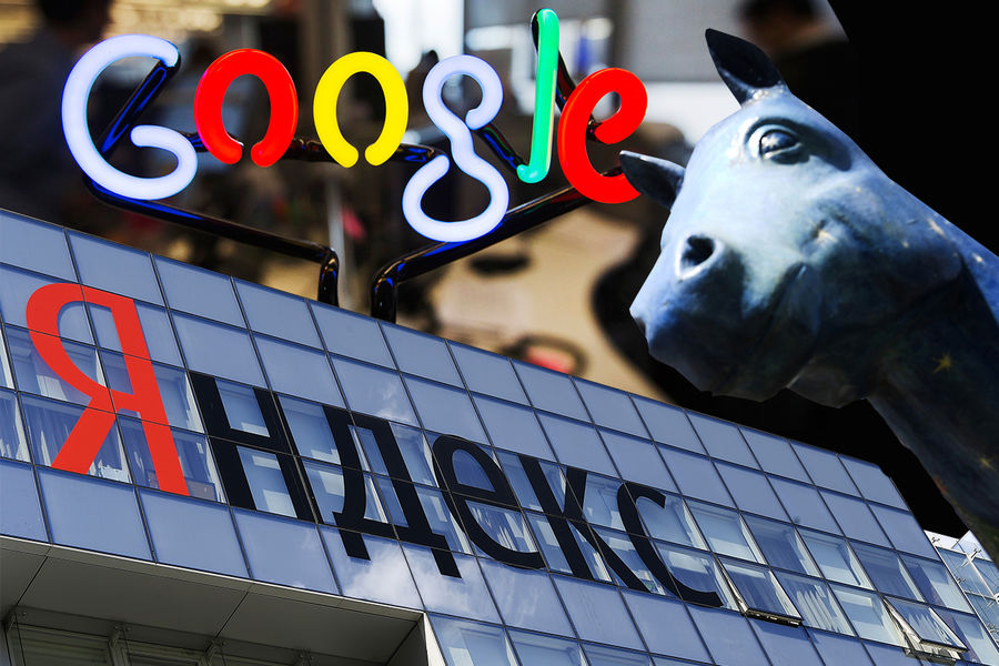Логотипы компаний «Яндекс» и Google, коллаж «Газеты.Ru»