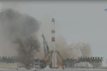 Кадр из трансляции запуска ракеты «Союз-2.1а» с кораблем «Прогресс МС-08» с космодрома Байконур, 13 февраля 2018 года