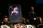 Портрет народного артиста СССР Юрия Соломина на церемонии прощания в Малом театре, 15 января 2024 года