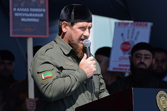 Глава Чечни Рамзан Кадыров во время митинга в поддержку мусульман Мьянмы, 4 сентября 2017 года